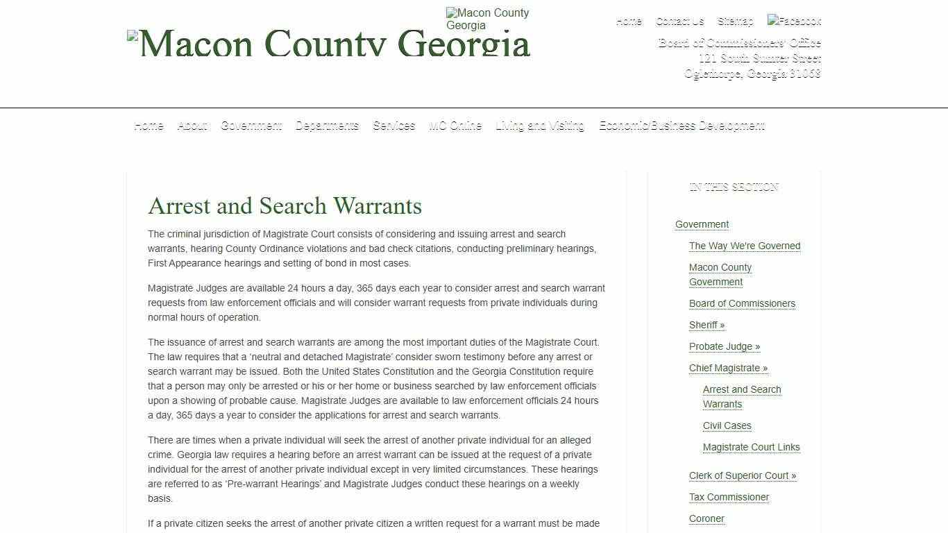 Arrest and Search Warrants - Macon County, GA